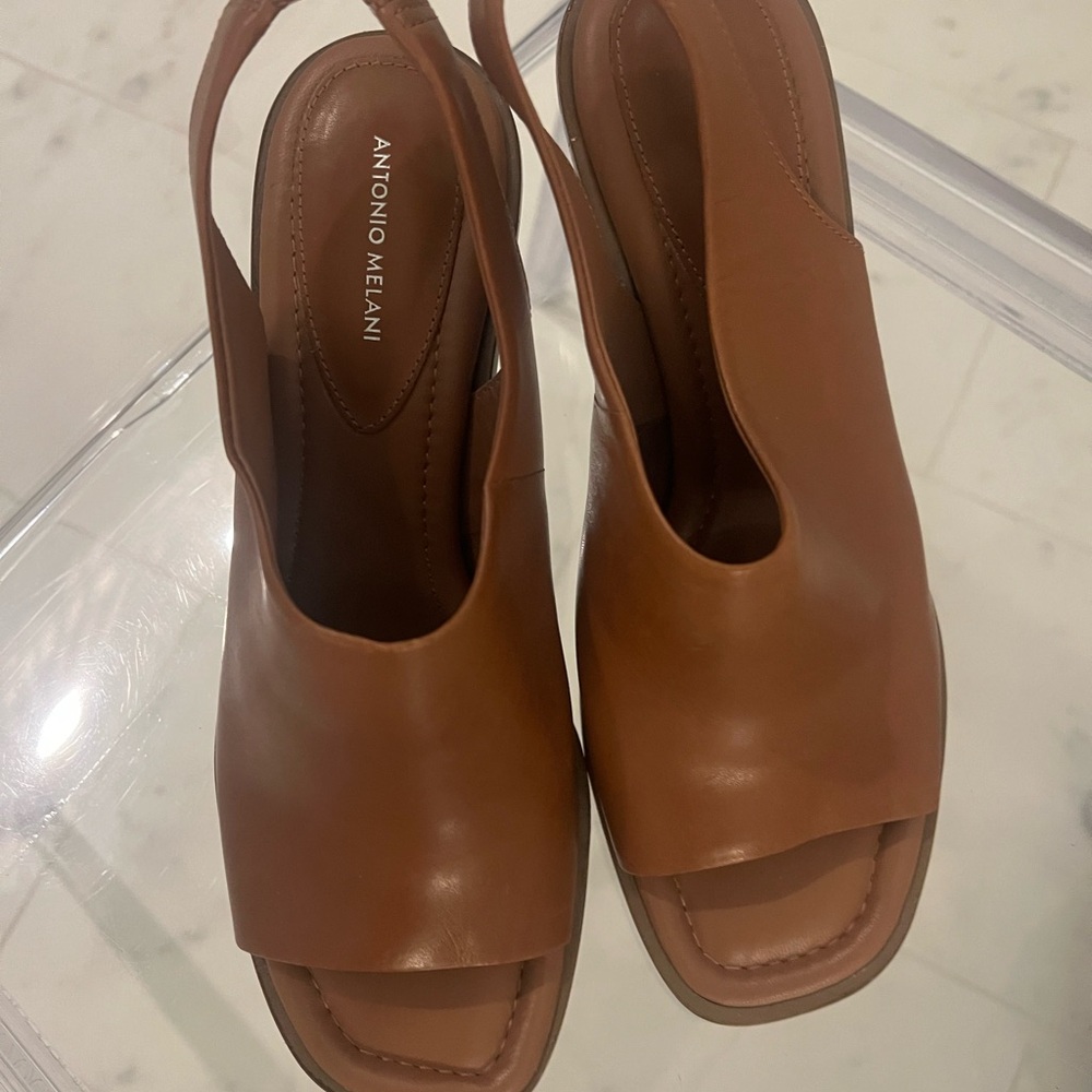 ANTONIO MELANI Tan Leather Slingback Sandals